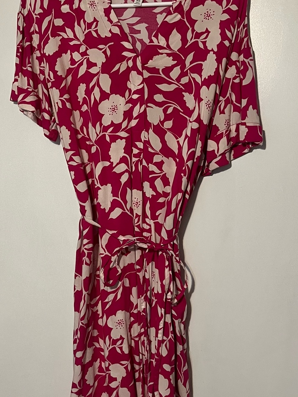 Time and Tru Pink and Cream Floral Wrap Midi Dress